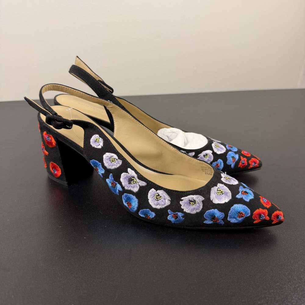 Ann Taylor Pumps Women's 8.5M Black Floral Embroidered Pointed Toe Dressy Career
